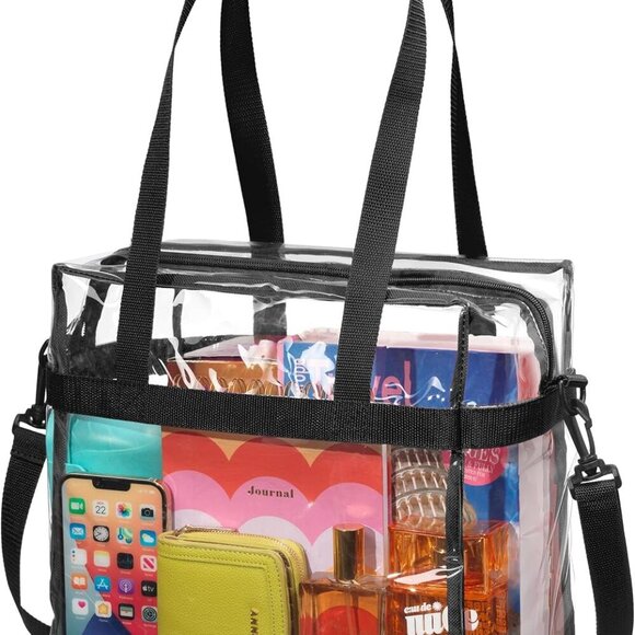 Clear Tote Bag Stadium Approved - Shoulder Straps and Zippered - Clear Bag for W - Picture 1 of 5